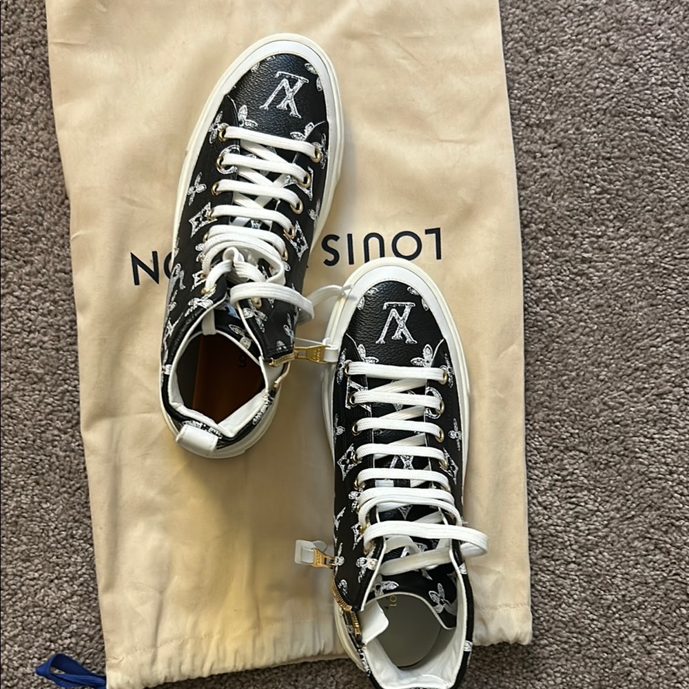Louis Vuitton Black and White Sneakers with High-Top Design